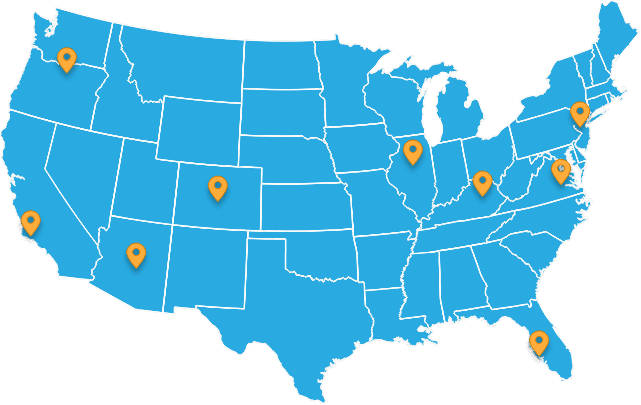 Map of GetVisible client locations across the United States